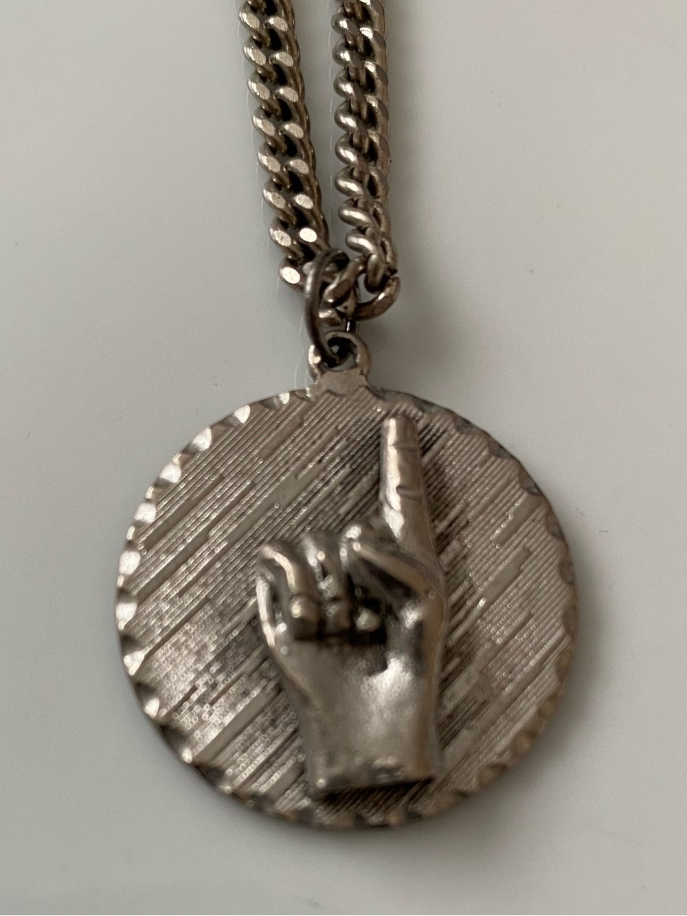 Silver Tone Men's Hand Gesture Pendant Necklace